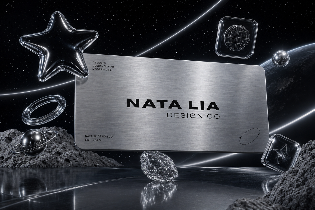 Natalia Design Co. futuristic industrial design hero featuring collectible objects, precision aluminium, architectural forms and a space inspired visual aesthetic.